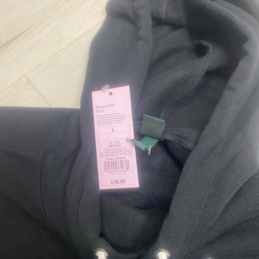 wild fable Black Cropped Hoodie with White Drawstrings - Picture 5 of 7